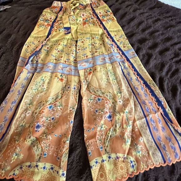 JOHNNY WAS Floral Print Scalloped Edge Tie Waist Pants - Picture 5 of 15